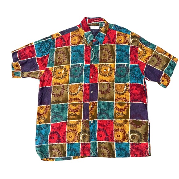Londonderry New York London Men's XL Short Sleeve Button Down Shirt Floral vtg - Picture 1 of 5